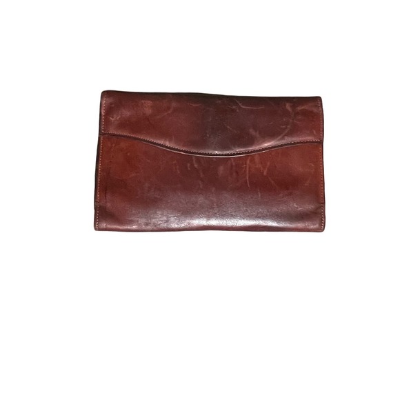 Rolfs Handbags - Vintage Rolfs Brown Leather Tri-Fold Clutch Wallet Kiss Lock Coin Purse Mahogany
